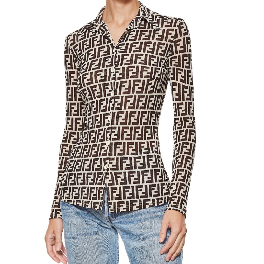 Vtg FENDI FF Monogram Button Up Blouse, IT42